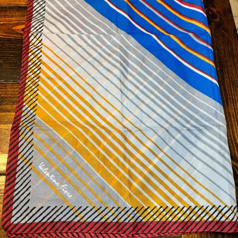 Vintage Valentina Fiore‎ Silk Scarf Bold Striped Geometric Print 30x30 Square